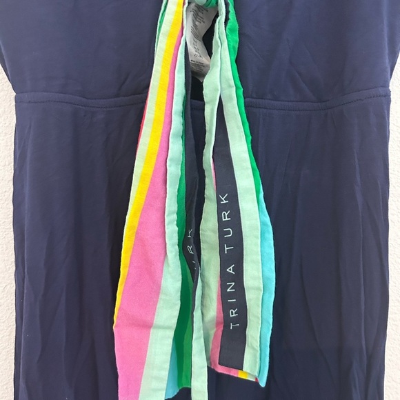 Trina Turk Deco Stripe Navy Scarf Modal Stretch Swimsuit Cover Up Short Dress S - Picture 2 of 8